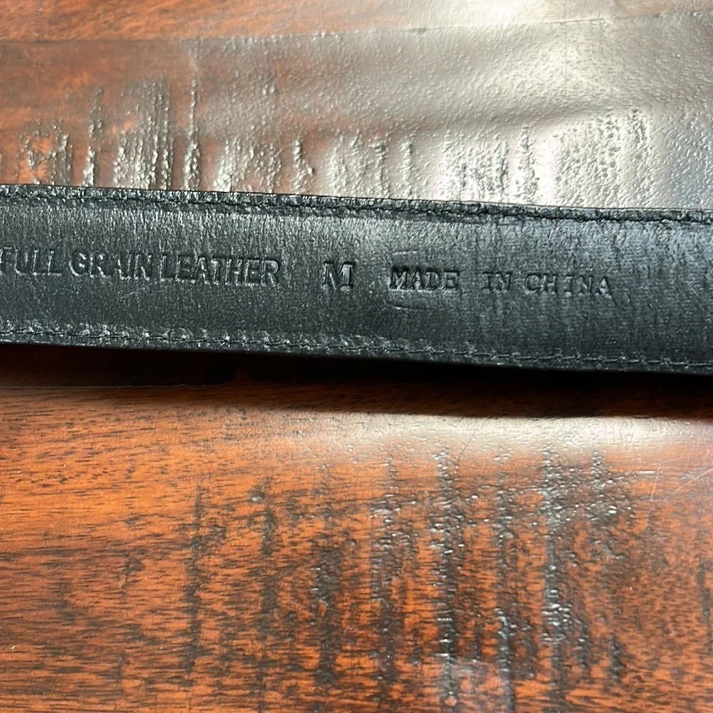 Woolrich black western leather belt with embroidered detail and silver accents M